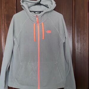 The North Face Light Gray Fleece with Bright Orange Details
